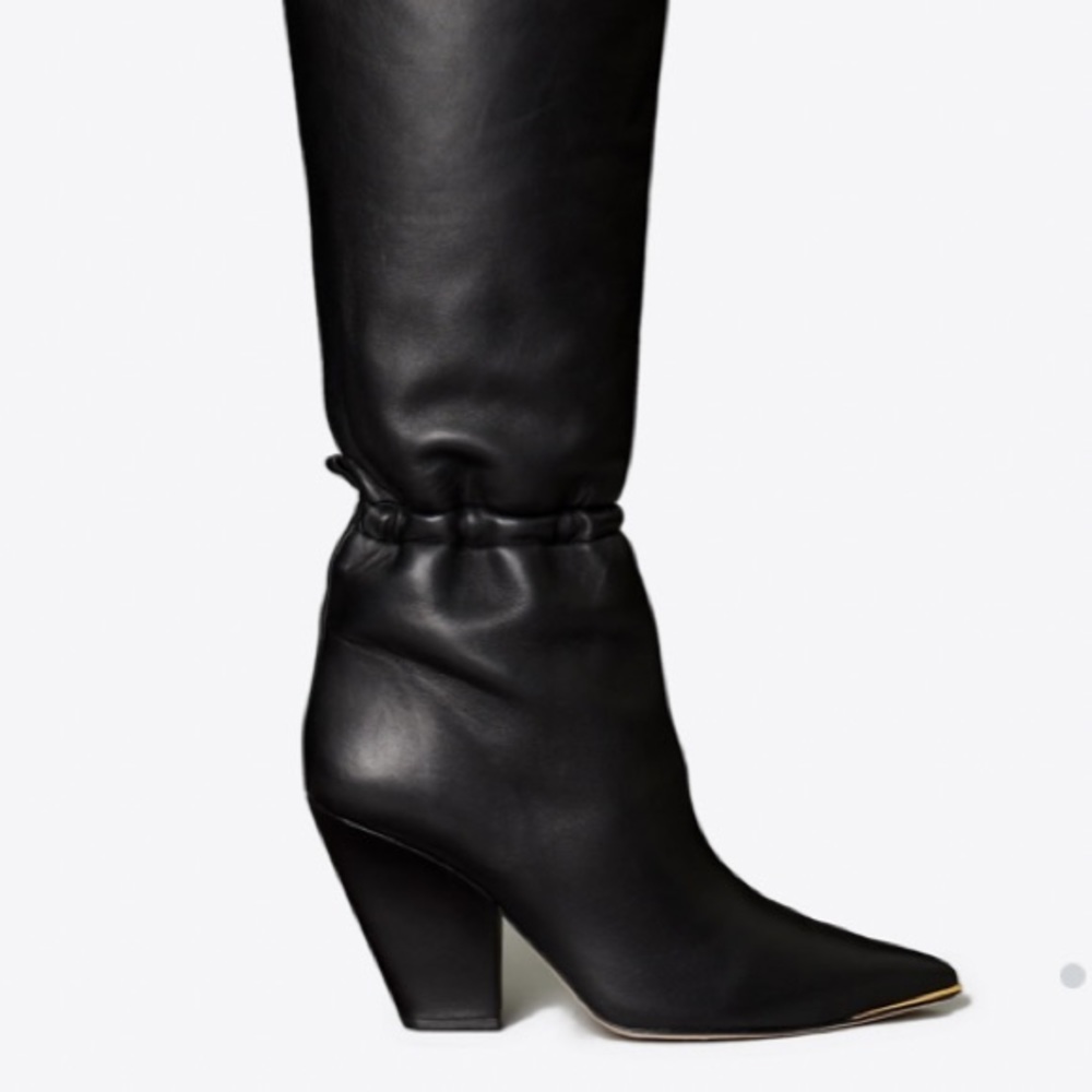 TORY BURCH LILA OVER THE KNEE BLACK NAPPA LEATHER BOOTS SIZE 8 - Picture 4 of 9